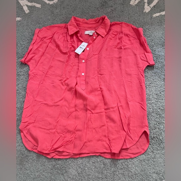 LOFT Tops - LOFT color coral Short Sleeve Polo Button Down Shirt